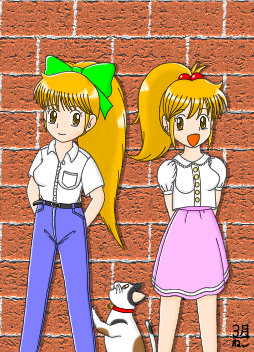 ポニーテール姉妹と猫
